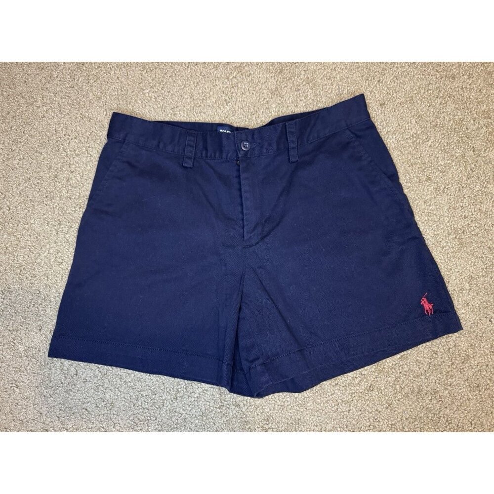 POLO RALPH LAUREN Womens Chino Shorts Sporty Logo Navy Casual Travel Beach Sz 4
